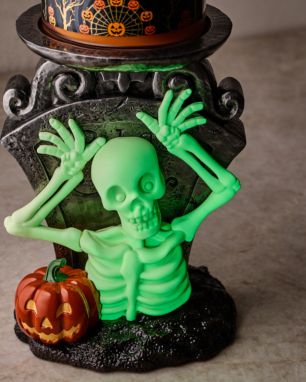 Glow-in-the-Dark Skeleton Boo! Pedestal 3-Wick Candle Holder image 2