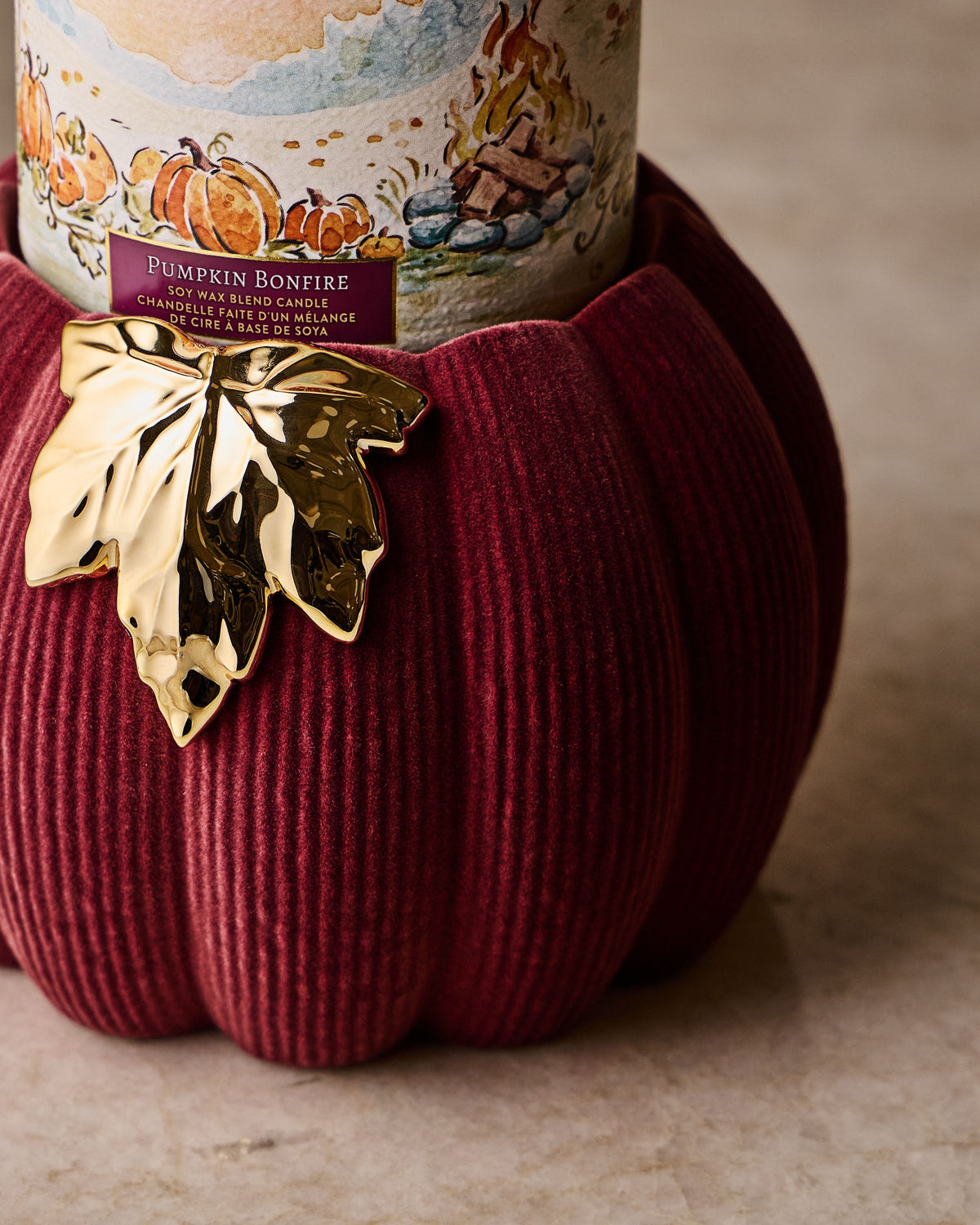 Purple Corduroy Pumpkin 3-Wick Candle Holder image 2