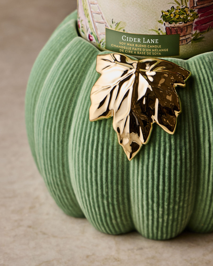 Green Corduroy Pumpkin 3-Wick Candle Holder image 2